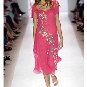 NWT Women's Vintage BCBG Sequin Chiffon Open Back Midi Runway Dress
